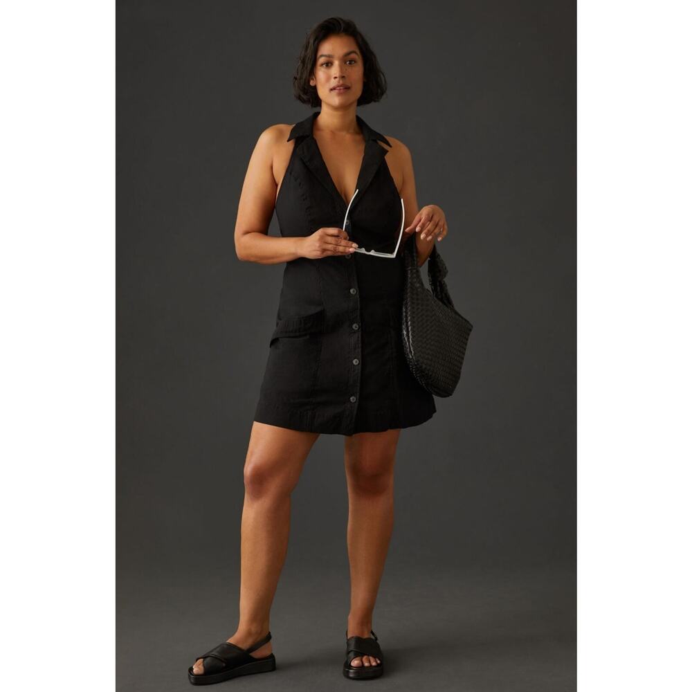 New Anthropologie Black Maeve T-Back Button Blazer Mini Dress Size 1X